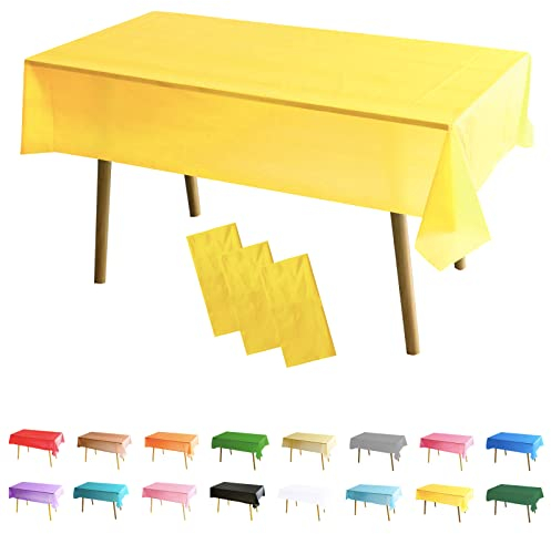 3 Stück Tischdecke Rechteckig Gelb Party Tischdecke,137 * 274cm Tischdecke Papierrolle Einweg Tischdecke aus Kunststoff,wasserdichte Ölbeständig Tischdecken für Picknick,Geburtstags,Hochzeiten