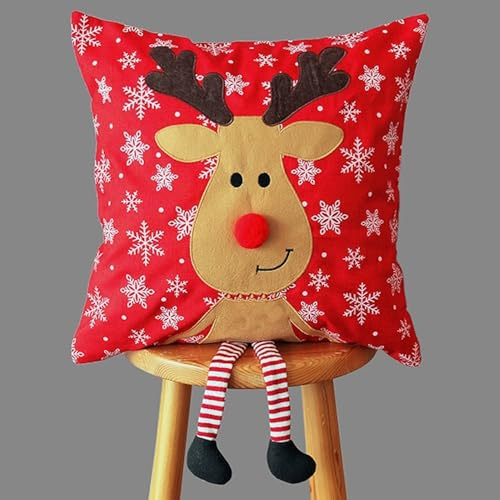 Raebel OHG Kissenhülle Kissenbezug Dekokissen Sofakissen 40 x 40 cm Herbst Winter Weihnachten applizierter Elch mit Schlenkerbeinen