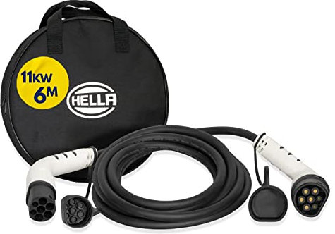 HELLA 8KE 358 255-061 Typ 2 Ladekabel 11KW für EV Elektroautos und Plug-in Hybrid - 3phasig - 16A - 6 Meter - Mode 3 Ladekabel Elektroauto weiß