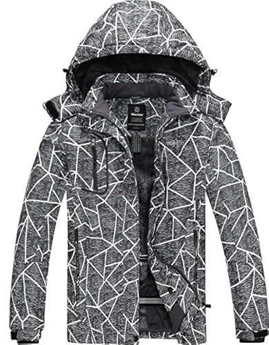 Wantdo Damen Berg Ski Jacke Wärmer Winter Fleece Mäntel Wasserdichter Atmungsaktive RegenMäntel Outdoor Kapuzen Windbreaker Jacken Graue Flora L