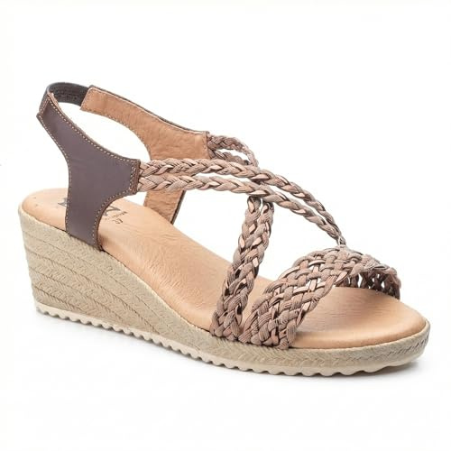 Sandales compensées femme en cuir, brides tressées confortables, semelle | antidérapante légère, nu-pieds d’été élégants pour marche, vacances, ville et tenues casual chic