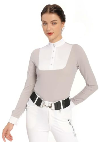 Harrison Howard Women's Equestrian Long Sleeve Riding Top Show Shirt Patchwork Design
