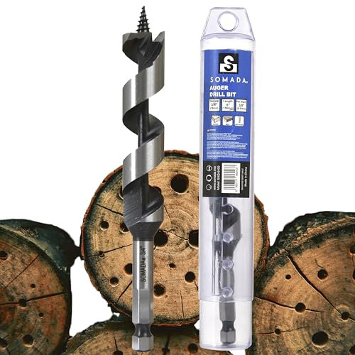 SOMADA 3/4-Inch x 6-Inch Auger Drill Bit for Wood, Quick Change Hex Shank 3/8-Inch One Piece, Ship Auger Long Drill Bit for Soft and Hard Wood, Plastic, Drywall and Composite Materials