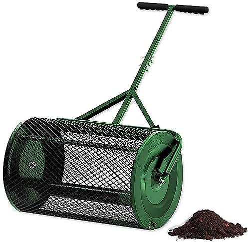IXART Torfstreuer für Rasen und Garten – 60cm Robuste Rasenwalze aus Metall – Streuwalze für Kompost, Gülle und Mutterboden – Verstellbarer T-förmiger Griff