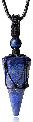 XIANNVXI Crystal Necklaces for Men Women Lapis Lazuli Necklace Natural Pointed Gemstone Pendant Adjustable Black Rope Jewellery Necklace
