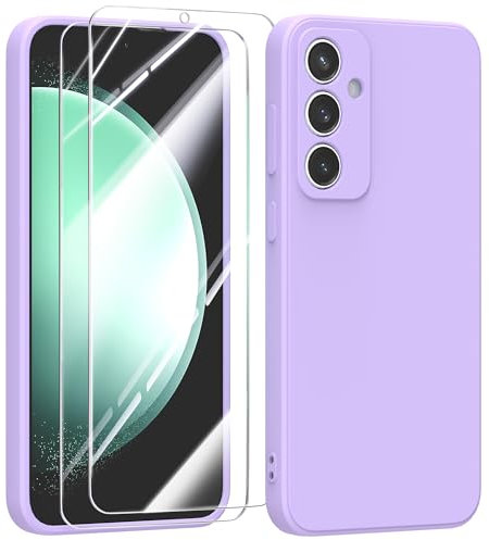 MIKULLE Cover in Silicone per Samsung Galaxy S23 FE 5G con 2 Pellicola Vetro Temperato, Custodia Morbido Silicone Ultra Sottile Liquida TPU Antiurto AntiGraffio Case - Viola