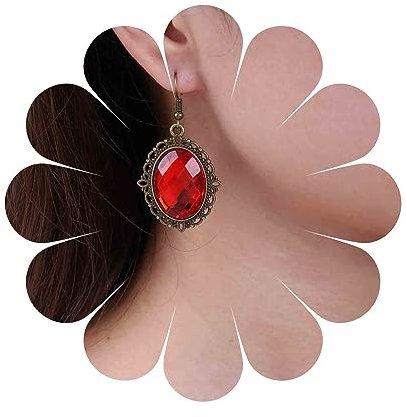 Dervivea Pendientes Colgantes Vintage Ovalados De Rubí Rojo Con Diamantes De Imitación - Gota Victoriana De Cristal De Rubí - Joyería De Piedras Preciosas