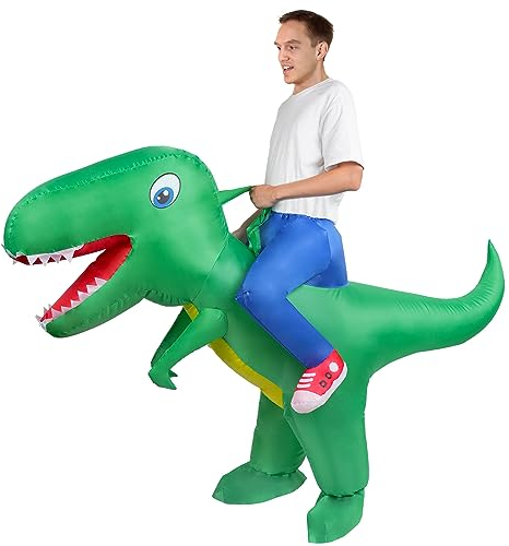 AOOWU Dino Kostüm, 3PCS Aufblasbares Dinosaurier Kostüm für Erwachsene, Lustiges Halloween-Kleid für Karneval Party Geburtstags-Geschenk