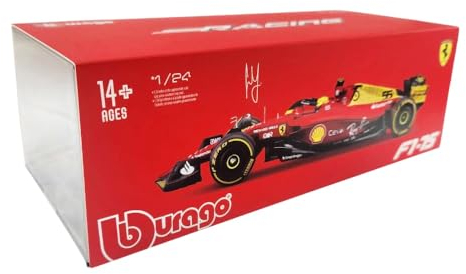Bburago Modellino pressofuso in scala 1:24 compatibile con Ferrari F1-75 Carlos Sainz (75° Anniverary Livery Italian GP 2022) in rosso/giallo