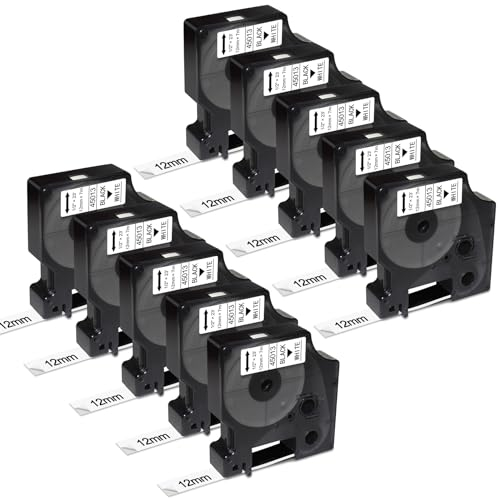 UNOKA 10 Rolle Kompatibel Etikettenband für Dymo D1 12mm x 7m Schwarz auf Weiß 45013 45013s S0720530 A45013 für Dymo LabelManager 160 280 210D 260P 360D 420P 450D 500TS LW 450 Duo