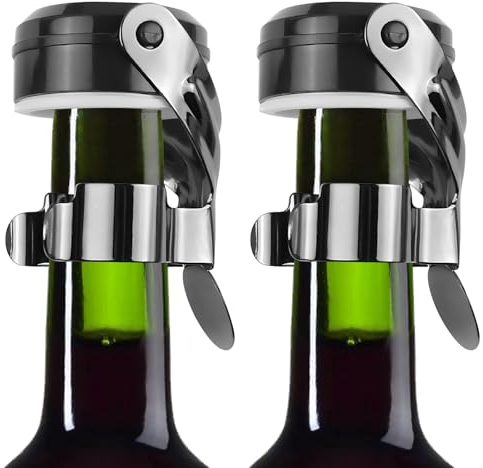 Yagaspantery 2 pièces Bouchon Champagne, Bouchon Bouteille Vin Acier Inoxydable, Accessoires réutilisables pour Le vin, avec silicone Résistant aux fuites Restez frais (Noir)