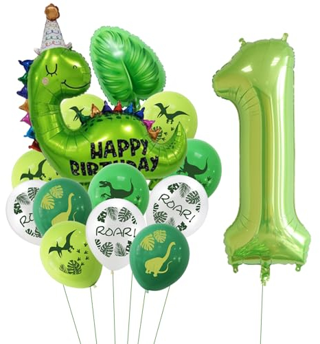VIKY® Dino Luftballon,23 Stück Dino Geburtstag Deko Set,Dschungel Deko 1. Geburtstag Junge,Dino Deko Kindergeburtstag Luftballons,Ballon 1 Geburtstag Deko,Folienballon 1 für Waldtiere Party Dekoration