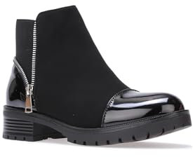 La Modeuse - Stivaletti in similpelle opaca e verniciata con inserto elastico sul retro, Nero , 36 EU