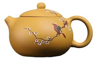 Tetera Zisha,13.37Oz /380Ml Chino Yixing Zisha Infusor De Ollas De Arcilla Amarilla Pintadas A Mano Para Té Suelto,Archaize Simple Tetera De Arcilla Morada De Cerámica Saludable Hecha A Mano,Amaril