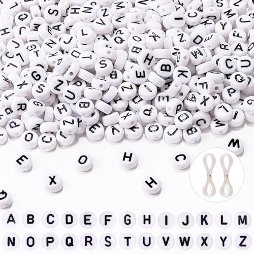 JOLCEEY 1000Pcs Acrylic Letter Beads for Bracelet Necklace Making | 7mm White Round Alphabet Beads for Bracelet Necklace Making DIY Jewelry