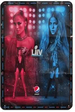 Super Bowl 2020 JLo & Shakira Poster Blechschild Vintage Metall Pub Club Cafe Bar Home Wandkunst Dekoration Poster Retro 20 x 30 cm