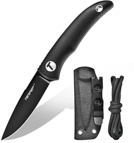 TONIFE Nova Neck Knife mit Scheide Lanyard und Clip, 68mm Feststehendes Klinge Kleine Hals Messer Neck Knife für Outdoor Edc (Schwarz+Schwarz Titan)