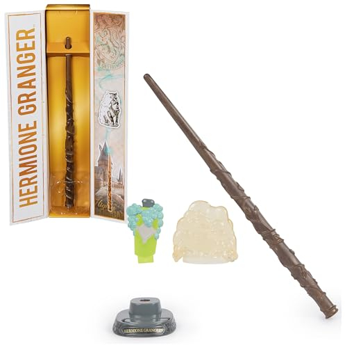 Wizarding World Harry Potter - Authentischer Hermine Granger Zauberstab aus Kunststoff mit Hogwarts-Halterung, ca. 30,5 cm, Spielzeug für Kinder ab 14 Jahren, Fanartikel, Gold