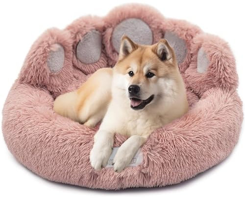pfoten&nasen® Hundebett Bärenpfote – Rundes Kuschelbett für Hunde (85cm, Rosa) | Waschbares Hundekissen & Hundekorb für kleine, mittlere & große Hunde