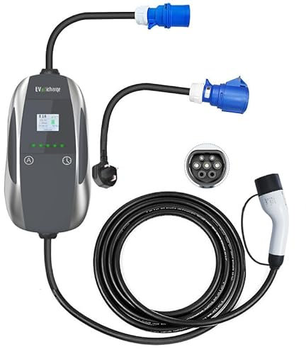 EV iCharge 3.5KW EV Charger Type 2 to UK 3 Pin 5m [6/8/10/13A] Portable Electric Car Type 2 EV Charging Cable with Adjustable Current, Timing Delay, LED Screen, IP65 Waterproof, with a storage Bag