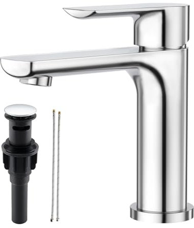 ubeegol mezclador de lavabo Grifo mezclador monomando Grifo de baño para lavabo con desagüe automático, grifo de lavabo Grifo de baño de acero inoxidable de alta presión,Cromo Pulido