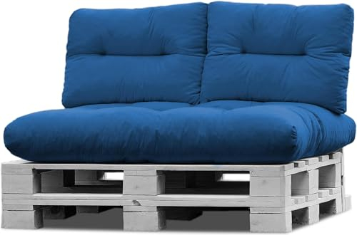 normani Palettenkissen Set Sofa Sitzkissen wasserdicht mit Rückenkissen Outdoor Palettenauflagen (Sitzkissen Gesteppt 120x80) Farbe Cobalt