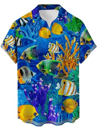 Yowablo Hawaii Hemden Herren Herren-Ozean-Hemden, langärmelig, lässig, Button-Down-Strand-Blumenhemd Hemd (c-Blue, M)