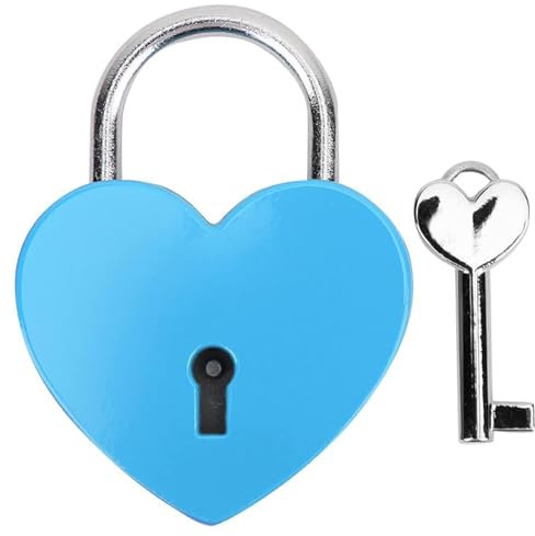 IBXWMNG 45×60mm Candado Grande en Forma de Corazón de Metal con Llave, Portátil Candado Maleta,Candado Seguridad,Ideal para Joyeros, Libros Diarios y Equipaje(Azul)