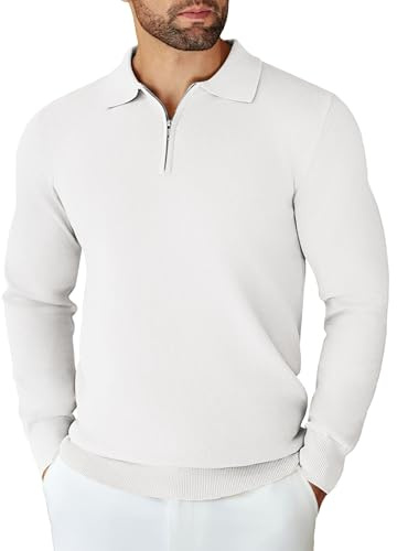 COOFANDY Herren Langarm Polo Pullover mit Reißverschluss Strickpullover | Half Zip Poloshirt, Polokragen Pullover, Winterpullover für Business Freizeit