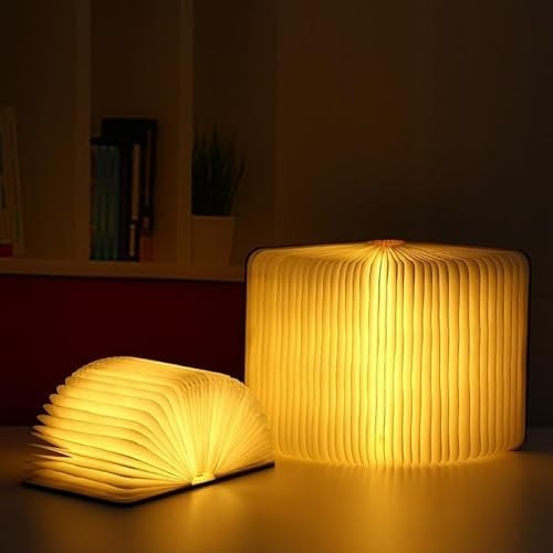 JANDEI - Mittelgroße faltbare Buchlampe aus Holz, 14,5 x 11 cm, 3 Farben, USB-C-Aufladung (14,5 x 11 cm)