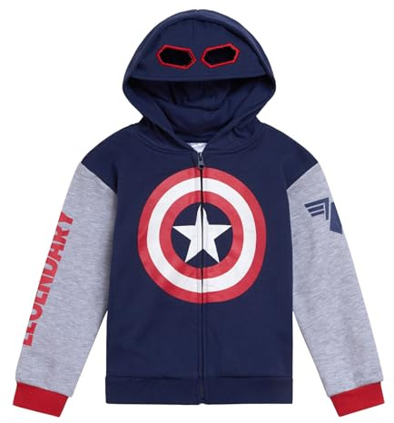 Marvel Spider-Man Avengers Fleece-Hoodie mit Reißverschluss, Cosplay-Kapuzenpullover für Kleinkinder bis große Kinder, Größen (2T - 18-20), Marineblau/Grau, Captain America, 5