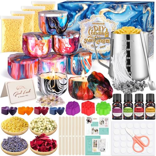 NEMMXUB Kit de Fabricación de Velas, DIY Juego de Regalo para Velas Regalos Originales, Kit para Hacer Velas Herramienta de Bricolaje, Cera de Soja, 8 Frascos, 30 Mechas, Kit Manualidades Adultos