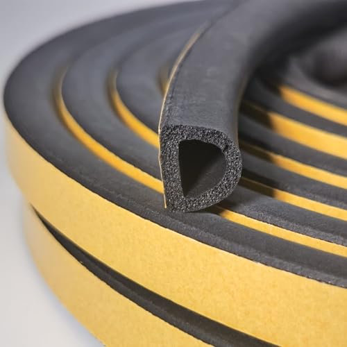 Weather Stripping Tape, Doors Windows Draught Excluder Self-Adhesive Anti-Collision Rubber D Type Foam Sealing Tape, Rubber Sound Insulation for Door Window Draught Stopper (Black, Total 6M)