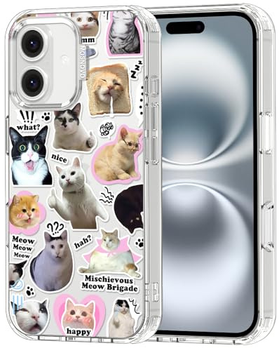 MOSNOVO Hülle für iPhone 16 Plus – Durchsichtige, schlanke, stoßfeste TPU+PC-Handyhülle, [6,6 Fuß Fallschutz/Anti-Abziehen] - Die Katzenbrigade