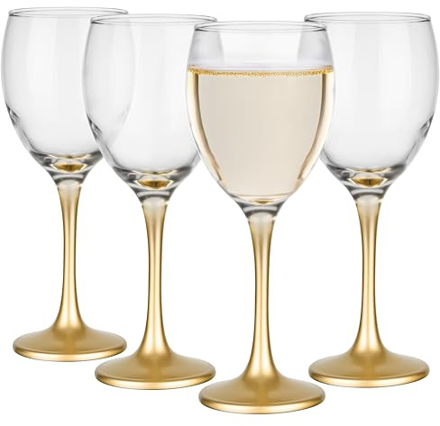 Glasmark Krosno Weinglas 0,3L Rotwein Weingläser 4er Set Gläser Für Rotwein Weisswein Rotweinglas Rotweingläser Weissweingläser Wein Kelch Glas Spülmaschinenfest Transparent Gold 4 x 300ML