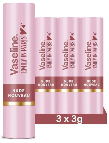 Vaseline x Emily in Paris Nude Nouveau | Feuchtigkeitsspendender Lippenbalsam Stick | Limited Edition | (3er Pack Nude Nouveau)