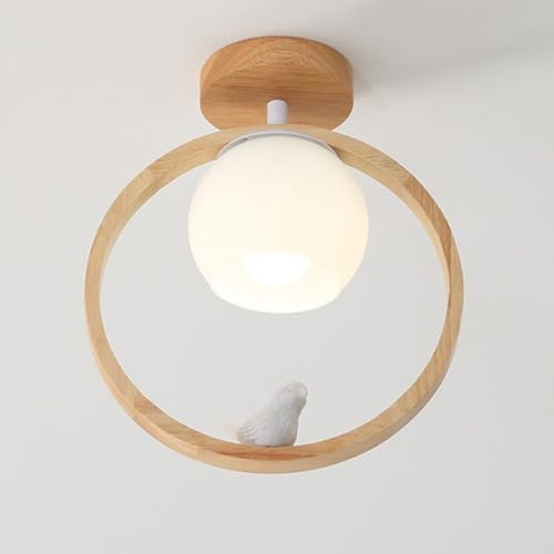 Jadssox Plafonnier en Verre Blanc plafonnier à encastrer en Bois Anneau luminaire de Couloir Oiseau Nordique Proche des plafonniers E27 Mini Lustre pour Chambre à Coucher îlot de Cuisine