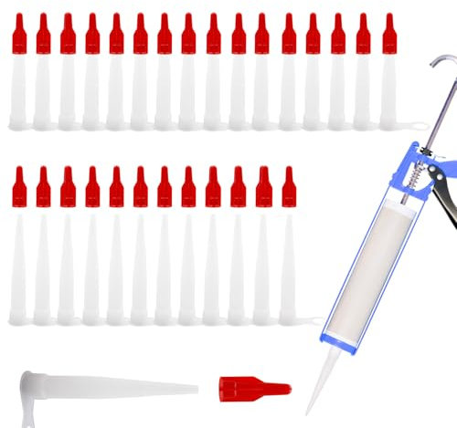 CATELL 50 Stück Kartuschenspitzen, Kartuschendüsen Spitzen Set, Silikon Spitzen Abdichten Kappen Silikontüllen Silikonspitzen mit Rote Düsenkappen Haushalt Küche Dichtmittel Werkzeug