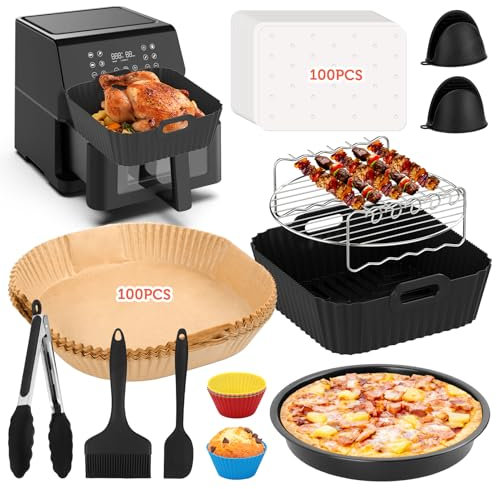 FTUREERA 23 cm, accessori per friggitrice ad aria calda, 213 pezzi, XXL per COSORI 6L/6,2L/6,4L, Russell Hobbs 8L, Princess 8L, con griglia in silicone