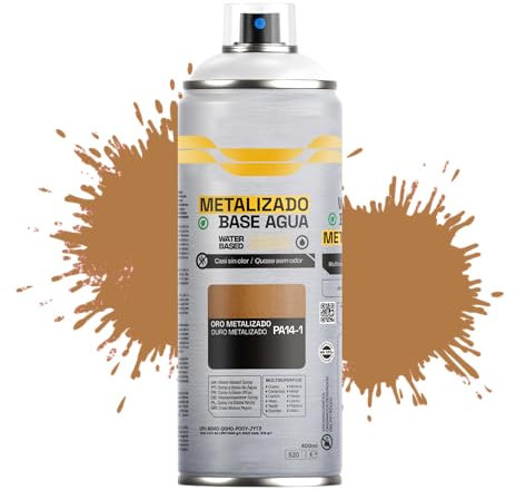 Etrexonline Pintura Spray Ecológica 400ml - Base Agua, Sin Olor - Para Muebles, Metal, Plástico y Madera - Colores Vivos y Permanentes, Cobertura Uniforme - Oro Metalizado, 1 unidad