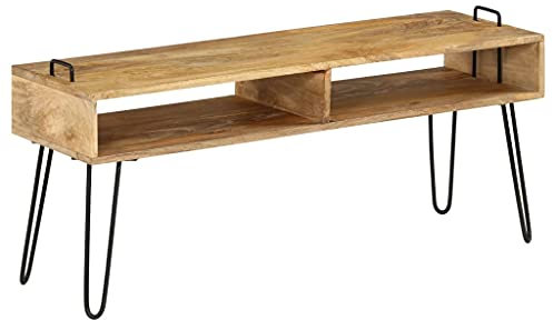 Homgoday Meuble TV en bois de manguier massif - 110 x 35 x 45 cm - Centre de divertissement - Console TV moderne - Meuble stéréo HiFi - Meuble de salon