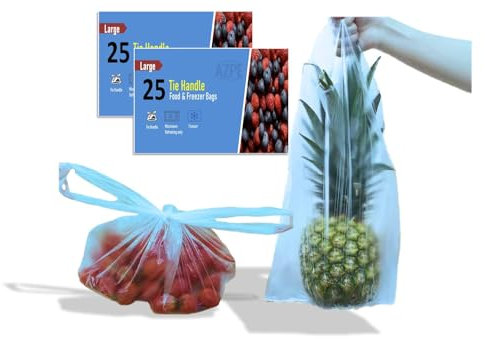 50 Large Food Freezer Bags with Tie Handles & Writable Panel, Extra Strong Food Storage Bag, Freezer Bags Large For Storing & Freezing, Sandwich Food Bags, Microwave Safe