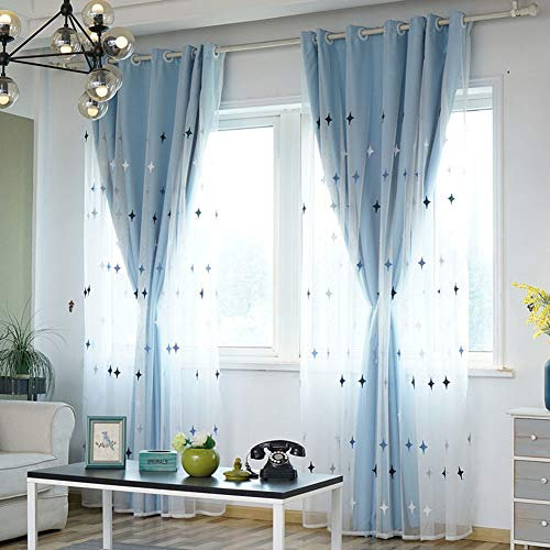 Tenda in voile blu a doppia coperta per camera da letto/hotel/soggiorno con isolamento termico con occhielli nella parte superiore, 150 x 269 cm