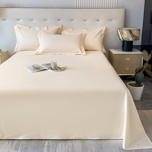 Homxi Bettlaken Abwaschbar,245 x 245 cm,Matratzenbezug Baumwolle Einfarbig Spannbetttuch Beige Weiß