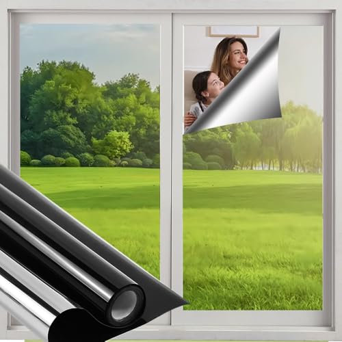 VGECEE 40×500cm Vinilo Espejo Ventana Vinilos para Cristales Anti Sol Lamina Espejo Adhesiva Privacidad Ventana Película Térmica para Ventanas Papel Polarizado Tipo Espejo para Casa Oficina Tienda