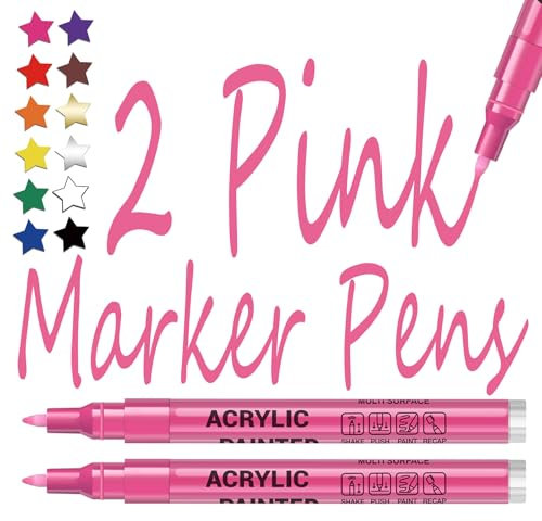Alitastro Acrylic Paint Pens Waterproof Markers 2 Pink Permanent Marker Pens Acrylic Pens for Rock Painting Glass Stone Ceramic Metal Fabric Pebble Painting pens Craft Supplies