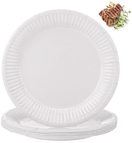 Luoqun88 50 Pcs 9 Paper Plates, Round Paper Plates for Dinner and Dessert, Disposable Plates Party Supplies Pack for Graduation Wedding Holiday Baby Shower Decorations Birthday Party(White)