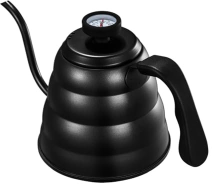 Jarra Cafe Tetera de goteo de café de 1/1, 2L, tetera con termómetro for café, tetera, tetera de goteo de acero inoxidable for el hogar y la Oficina Coffee Carafe(Black,1L)