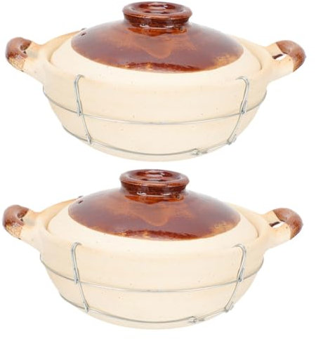 Hemobllo 2 Pezzi casseruola monocomando pirofila per forno vaso di terracotta giapponese pirofile per sformati pentola di terracotta pentola con coperchio teglia ferro da stiro Beige