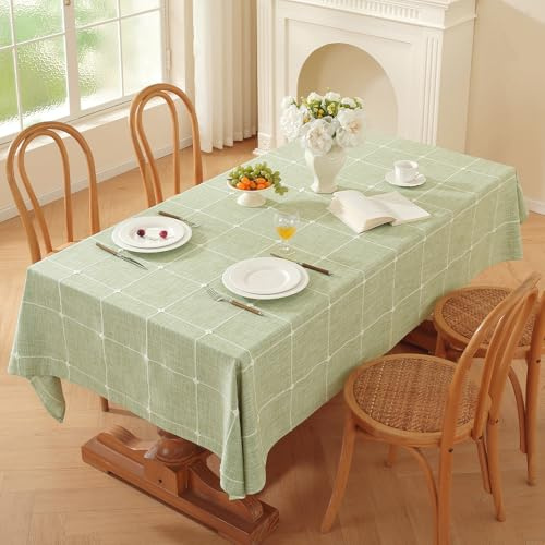 Plenmor Leinen Tischdecke Klein Abwaschbar 135x135cm Tischdecke Baumwolle | Abwaschbar Tischdecken Grün Boho Tischdecke für Küche, Garten, Party, Outdoor Quadratisch
